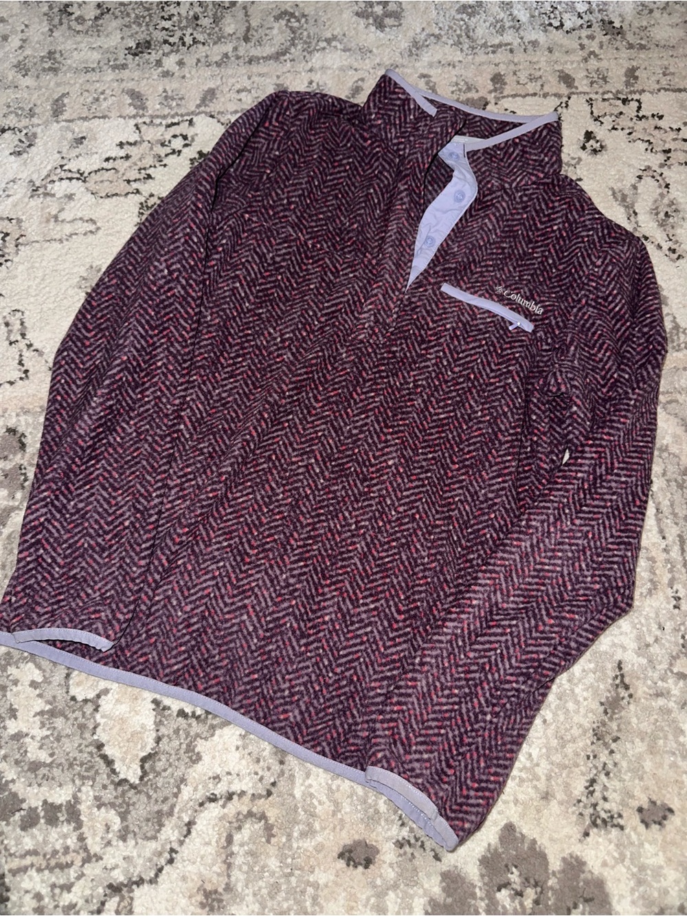 Columbia Burgundy and Black Herringbone Quarter-Zip Pullover